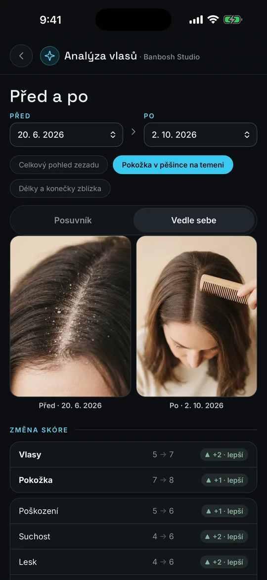 Porovnání fotek před a po se změnou skóre
