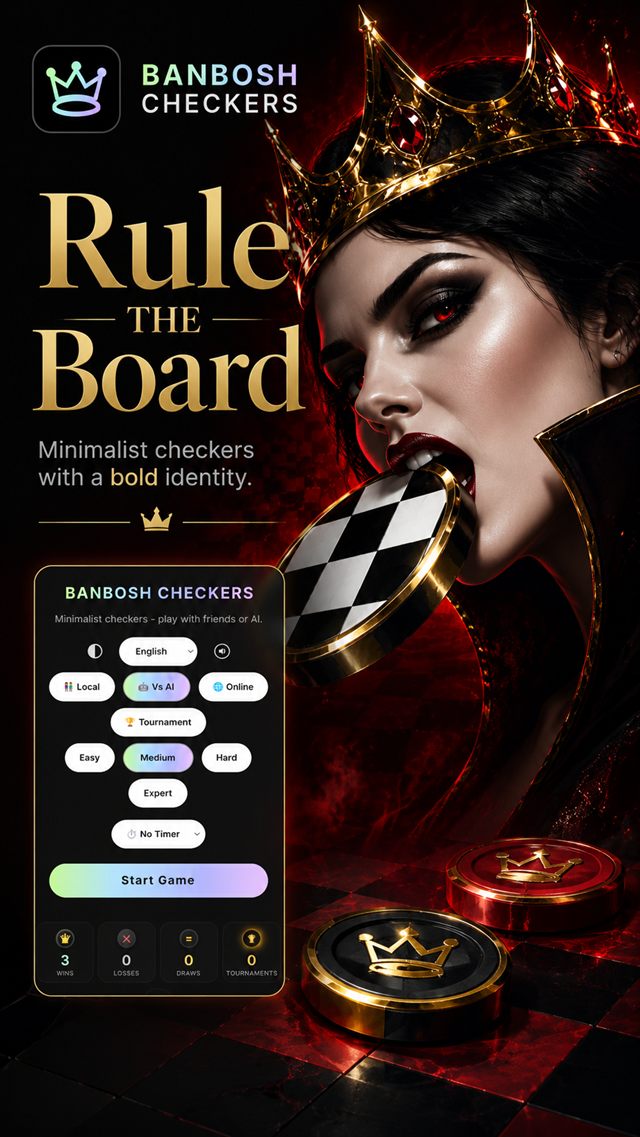 Rule the board — minimalist checkers with a bold identity