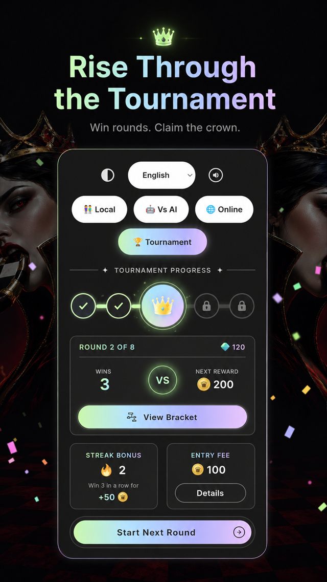 Rise through the tournament — win rounds and claim the crown
