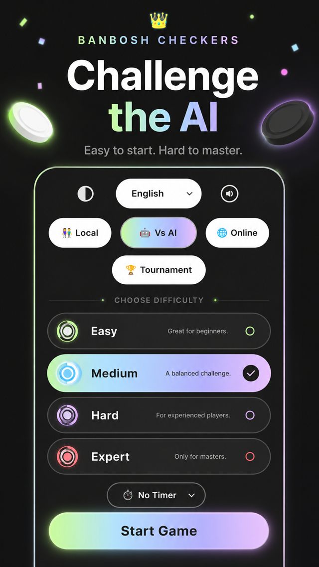 Challenge the AI — four difficulty levels from Easy to Expert