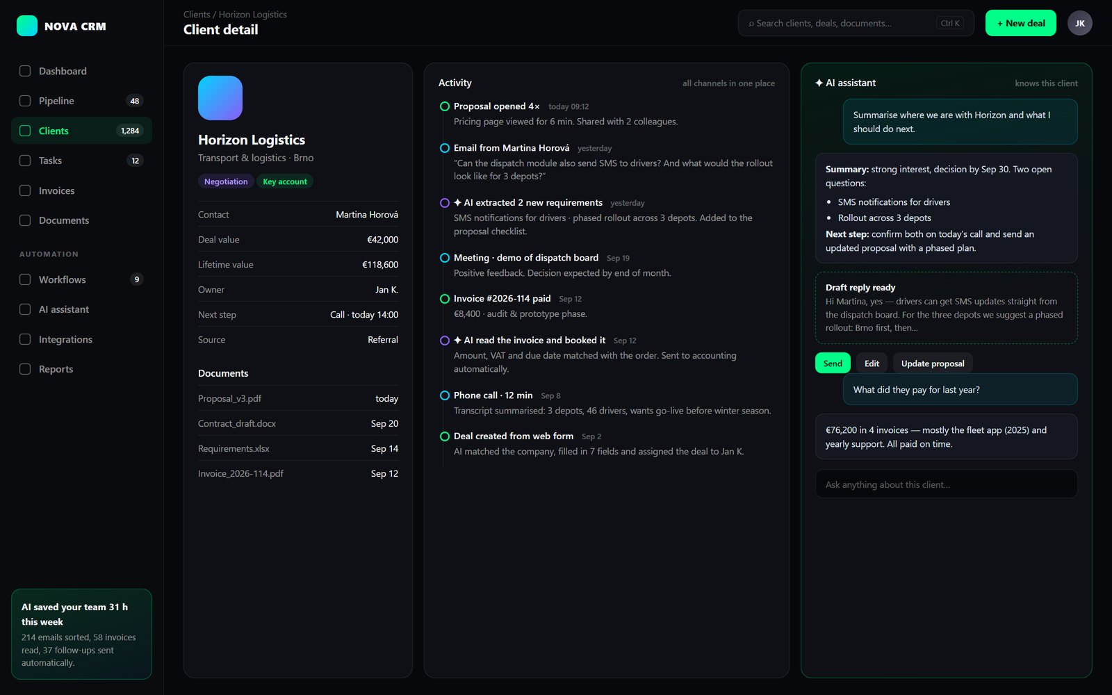 Client detail with AI assistant